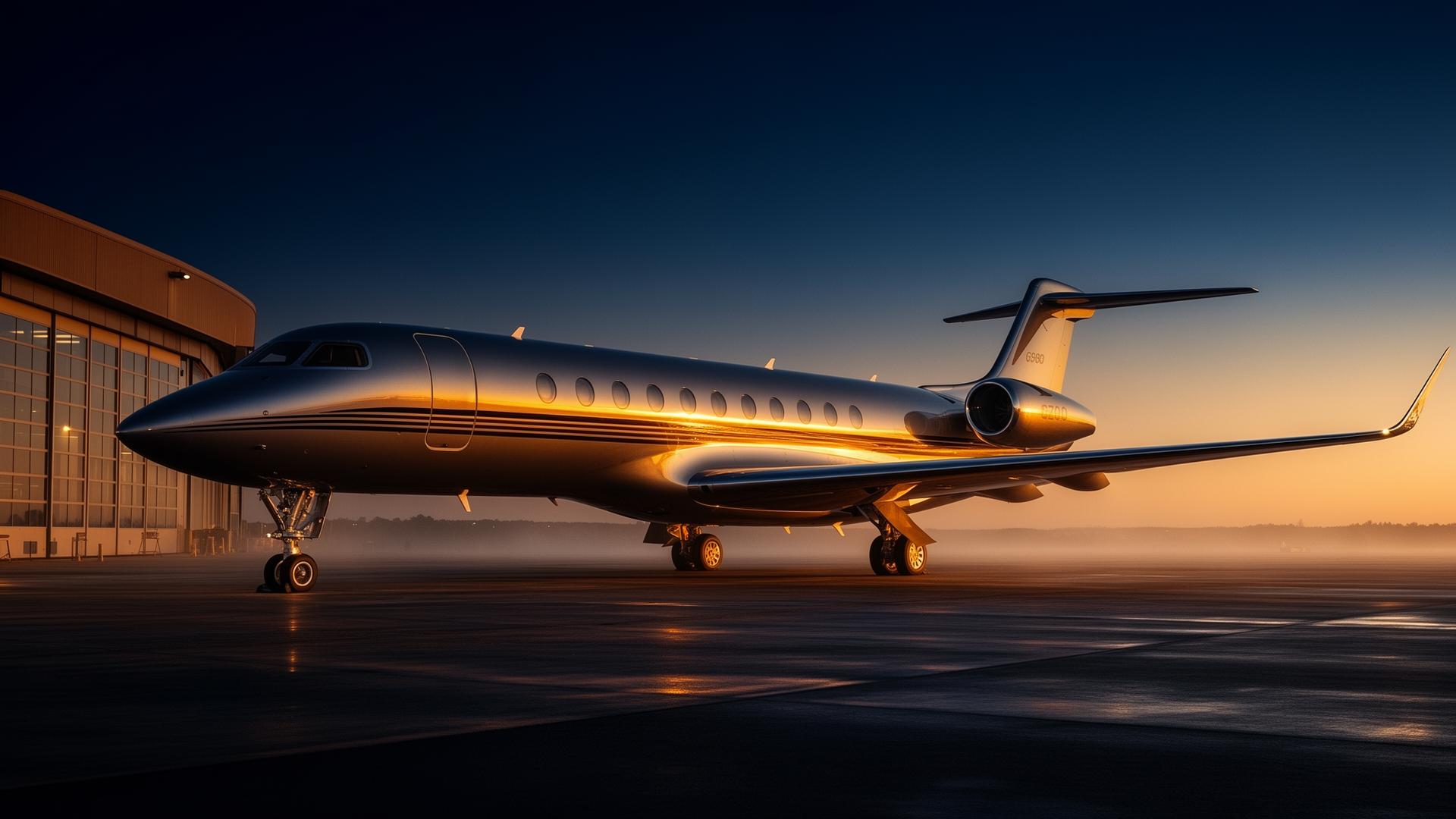 Private jet on a tarmac at golden hour